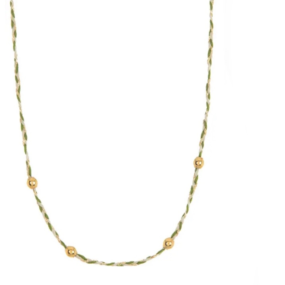 Alex and Ani Precious Threads green woven 14K gold plated beaded necklace